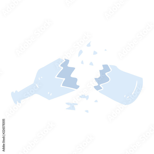 flat color illustration cartoon  smashed glass bottle