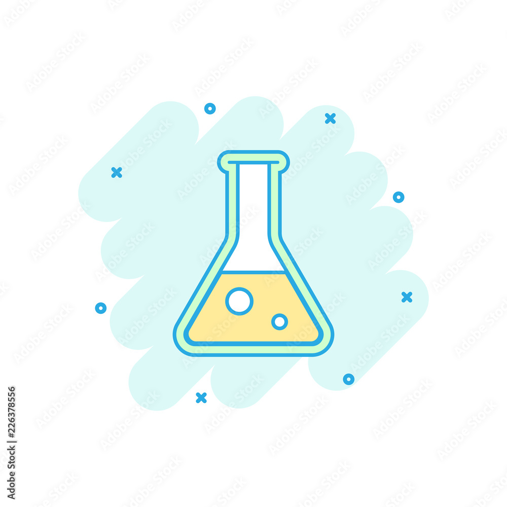 Cartoon colored chemical test tube icon in comic style. Laboratory  glassware or beaker equipment illustration pictogram. Experiment flasks  sign splash business concept. Stock Vector | Adobe Stock