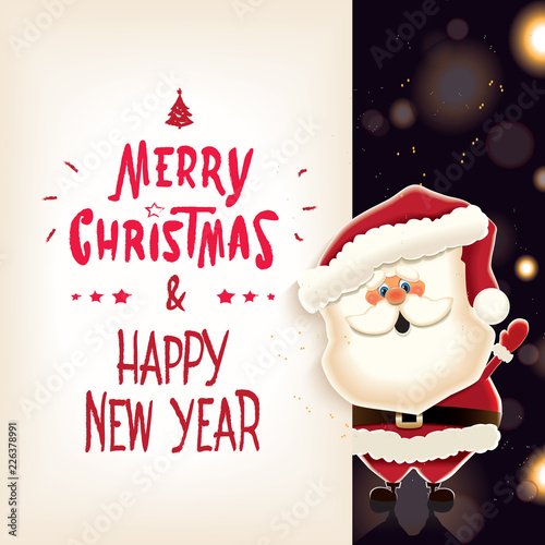 Santa Claus with retro textual signboard isolated on a sparkle background.Vector illustration for Christmas greeting.