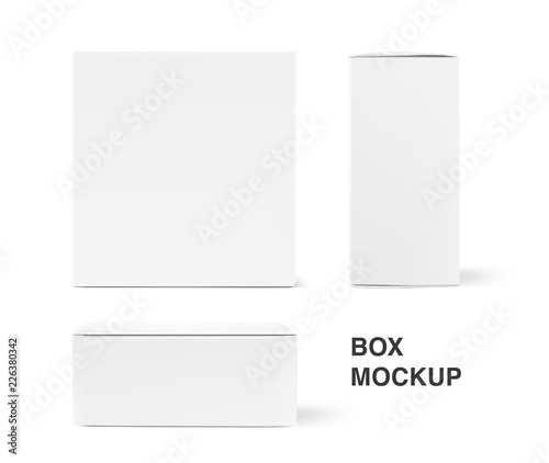 Universal mockup of blank cardboard box. Vector illustration isolated on white background, ready and simple to use for your design. Three projection boxes for your presentation. EPS10. 