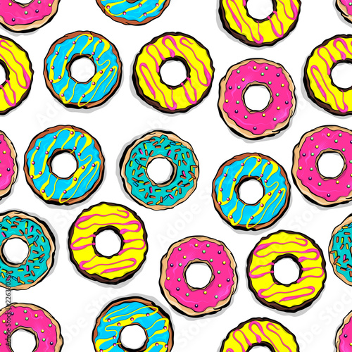 Glazed doughnut seamless pattern pop art