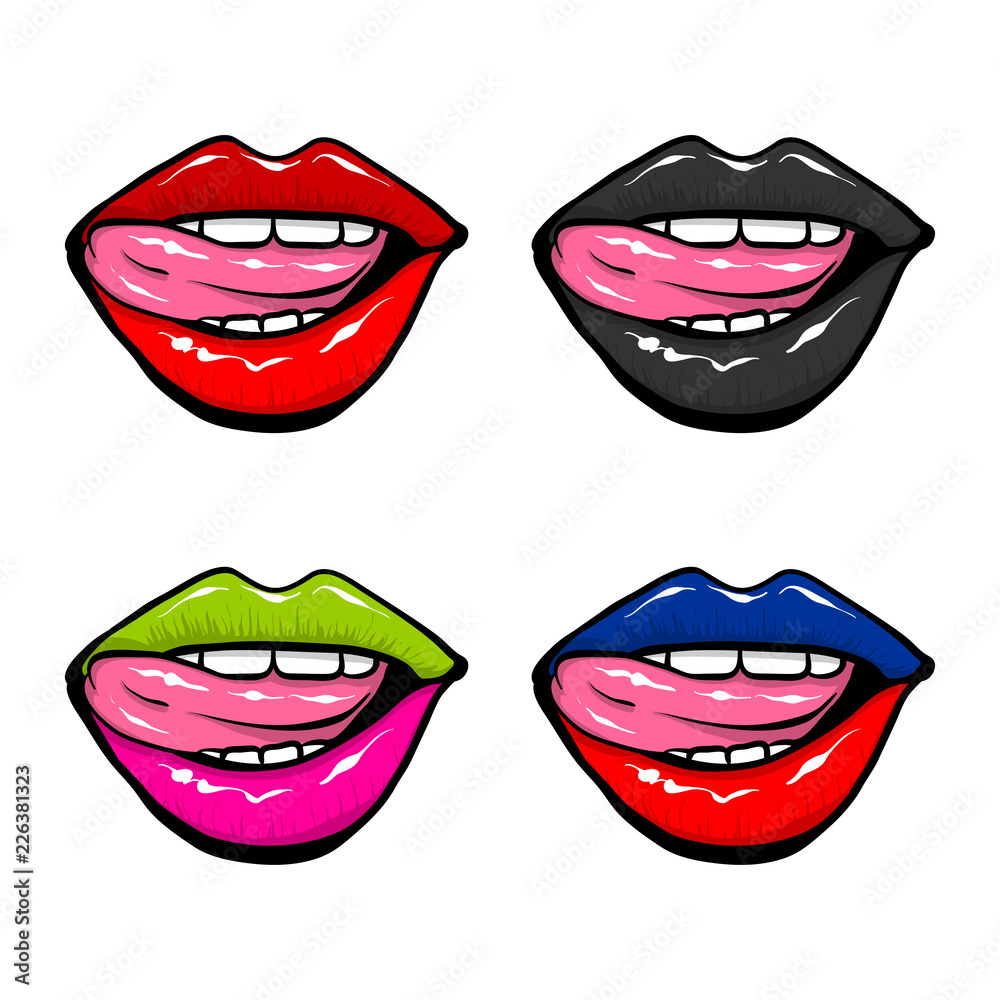 Open mouth woman lips tongue pop art style Open mouth woman lips tongue pop art style