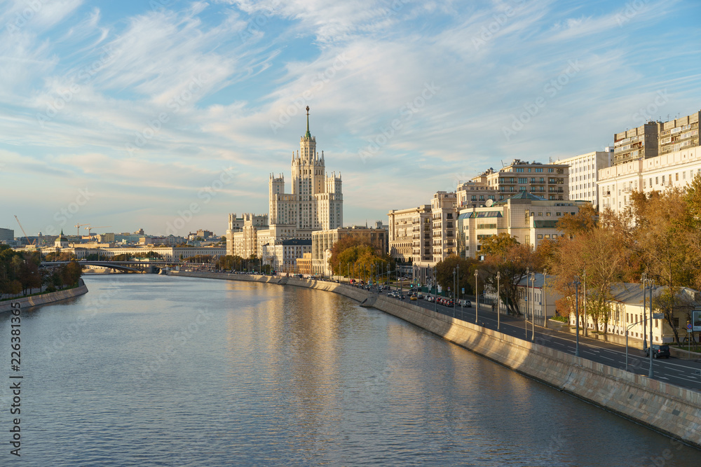 Autumn cityscape of Moscow at the sunny day