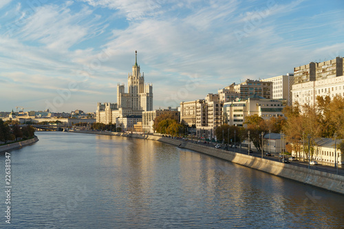 Autumn cityscape of Moscow at the sunny day