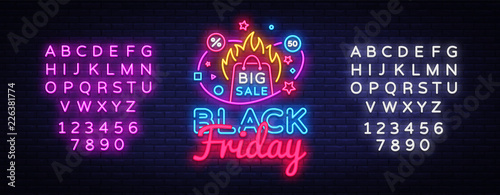 Black Friday Sale neon banner vector design template. Black Friday Big discounts neon logo, light banner design element colorful modern design trend, bright sign. Vector. Editing text neon sign