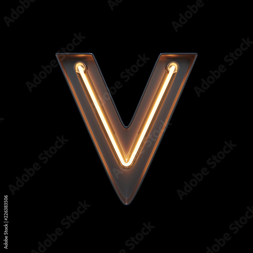 Neon Light Alphabet V with clipping path. 3D illustration