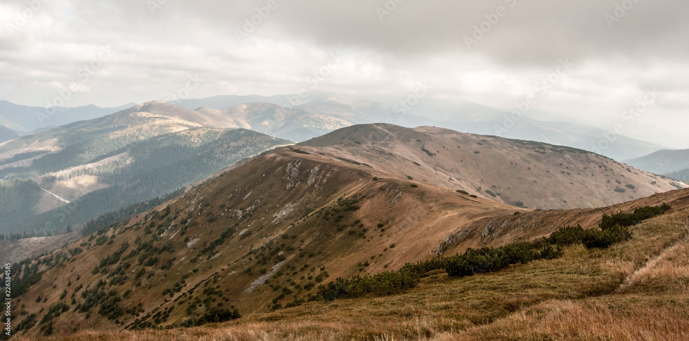 view from Velka Chochula hill in autumn Nizke Tatry mountains in Slovakia