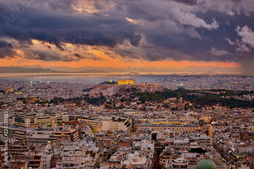 Illuminated Acropolis of Athens Greece at cloudy sky © Sotiris Photography