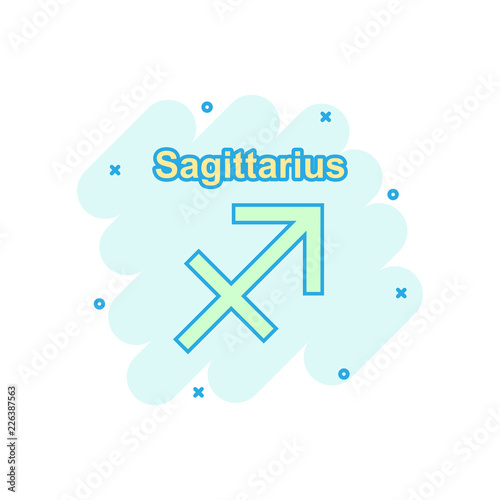 Vector cartoon sagittarius zodiac icon in comic style. Astrology sign illustration pictogram. Sagittarius horoscope business splash effect concept.