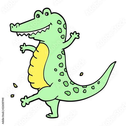 hand drawn doodle style cartoon dancing crocodile