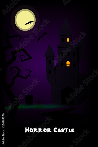 Horror castle in moon night and bats poster