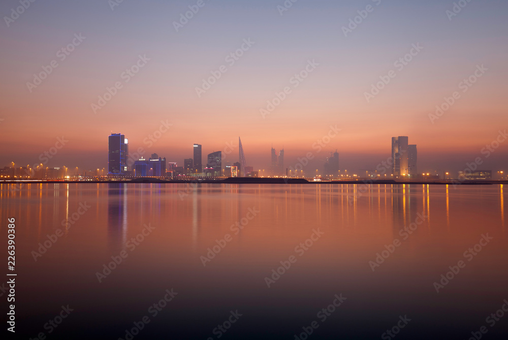 A beautiful view of Bahrain skyline during sunset