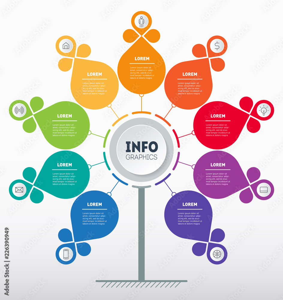 Business presentation concept with 9 options. Web Template of tree ...