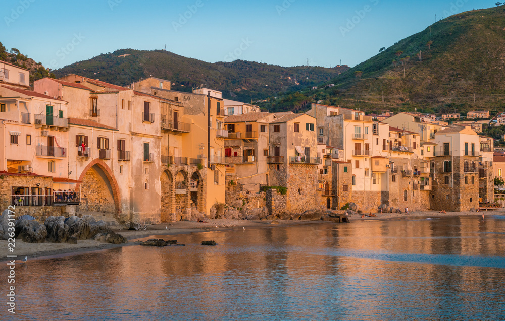 Cefalù waterfront in the late afternoon. Sicily, southern Italy.