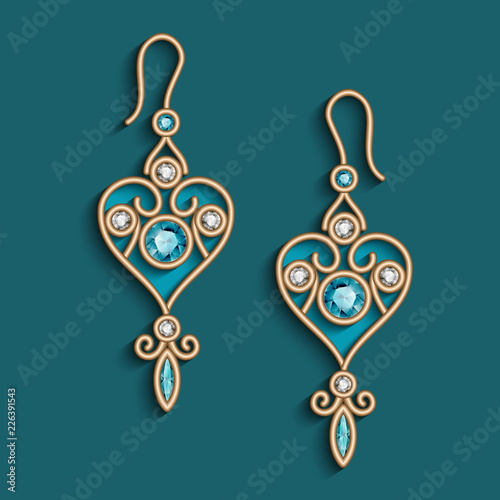 Vintage gold jewelry earrings with emeralds