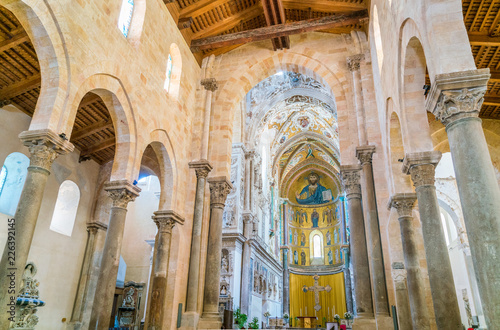 Indoor view in the amazing Cefalù Cathedral. Sicily, southern Italy. photo
