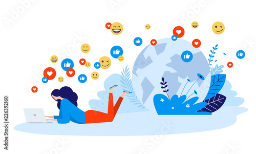 Vector illustration concept of networking, online communication, internet community. Creative flat design for web banner, marketing material, business presentation, online advertising.
