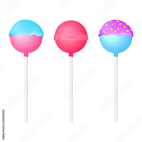 Lollipops with sprinkles. Vector cake pops illustration set.