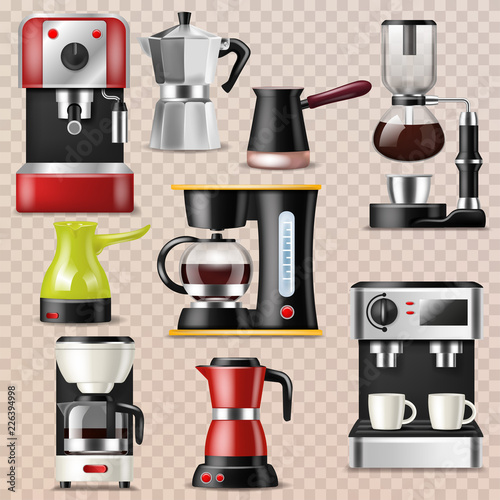 Photo Coffee machine vector coffeemaker and coffee-machine for espresso drink with caf