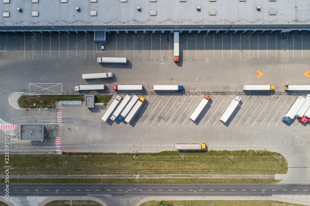Aerial drone view on warehouse and logistic center