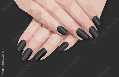polygonal feminine manicure black nails shellac gel polish pattern