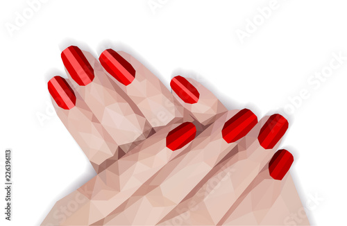 polygonal feminine manicure red nails shellac gel polish pattern