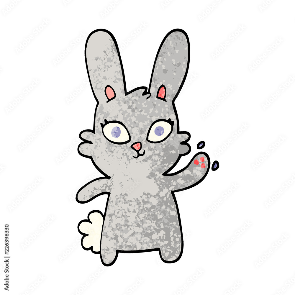 cute grunge textured illustration cartoon rabbit waving cute grunge textured illustration cartoon rabbit waving