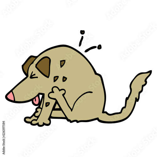 hand drawn doodle style cartoon dog scratching