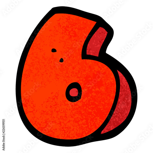 grunge textured illustration cartoon number six