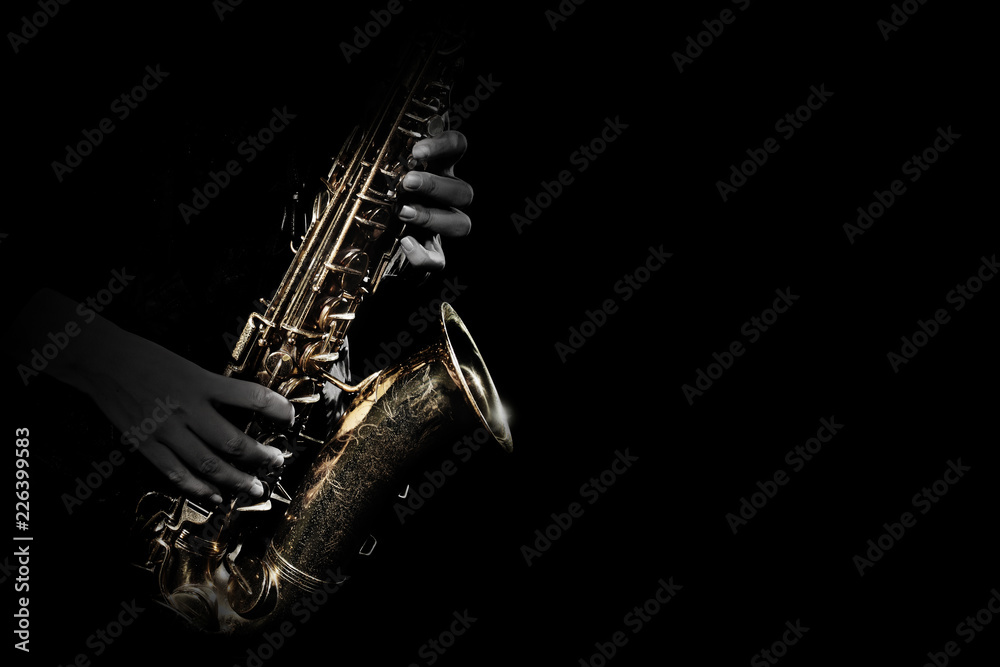 Fototapeta premium Saxophone player. Saxophonist playing jazz music instrument
