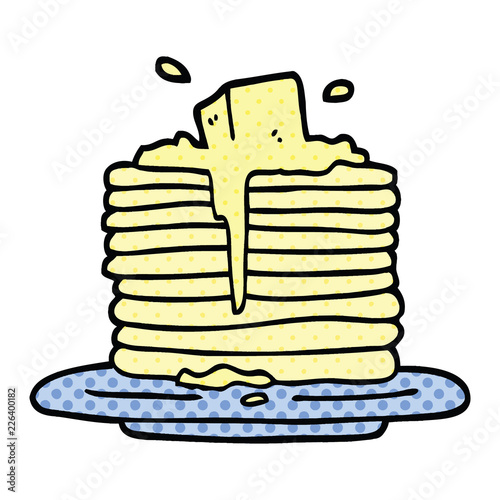 comic book style cartoon butter melting on pancakes