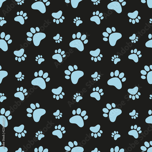 Paw print background. Cat, dog footprint seamless pattern..