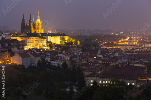 Night Prague City with gothic Castle, Czech Republic