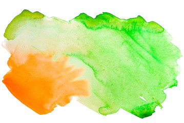 element watercolor green orange, bright light, for a design with a texture of paint overflow with a texture of special watercolor paper orange and green horizontal lines painted in watercolor