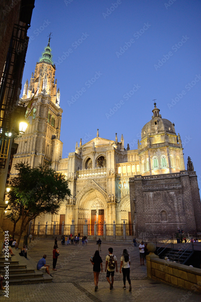 Toledo, Spain - September 24, 2018: Santa Iglesia Catedral Primada de Toledo located in the Plaza del Ayuntamiento.