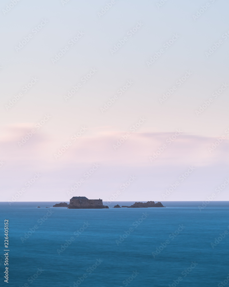 Atlantic ocean in Saint Malo after sunset with Fort de la Conchee