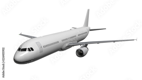 White Passenger plane isolated on white background. Front View.