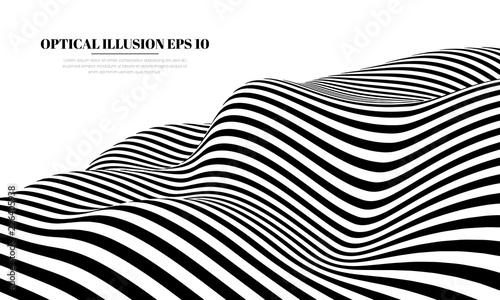 Optical illusion lines background. Abstract 3d black and white illusions. Conceptual design of optical illusion vector. EPS 10 Vector illustration