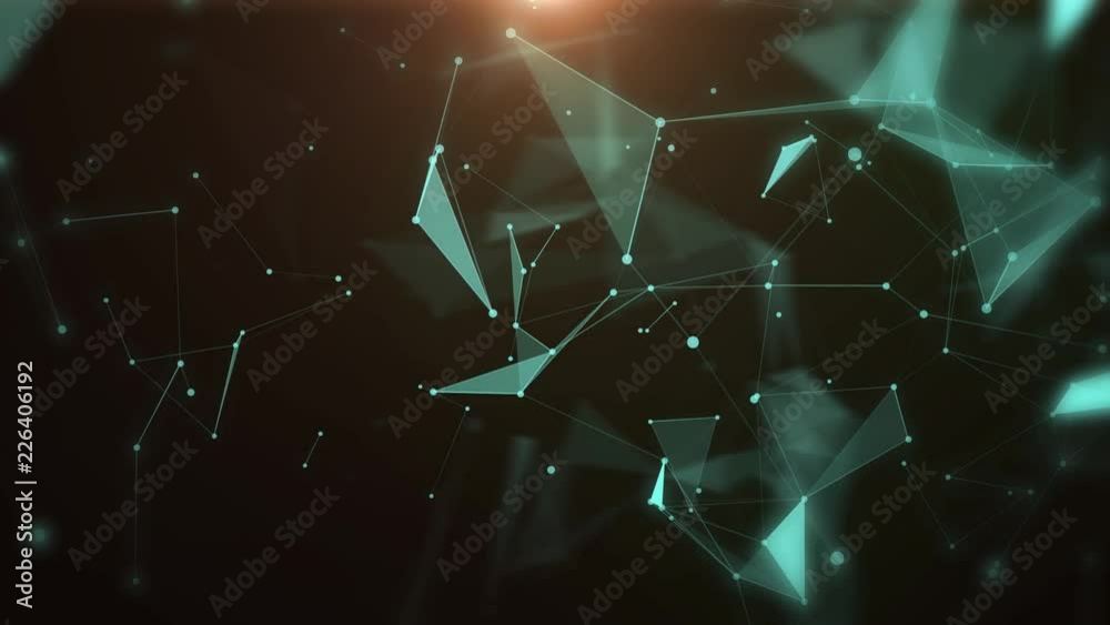 Plexus of abstract neon geometrical lines with moving triangles and dots animations.