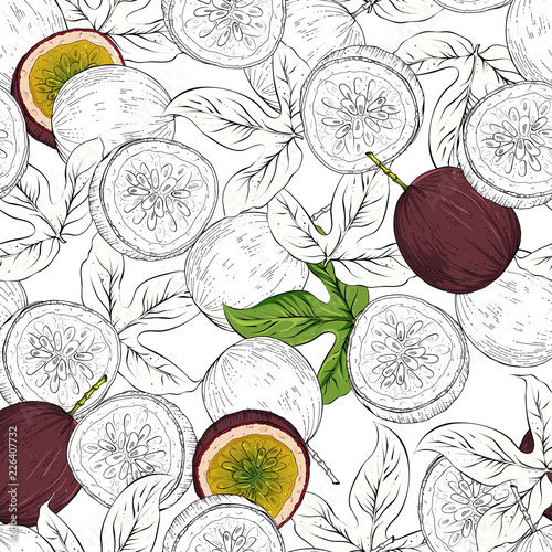 Pasision fruit seamless pattern, vector