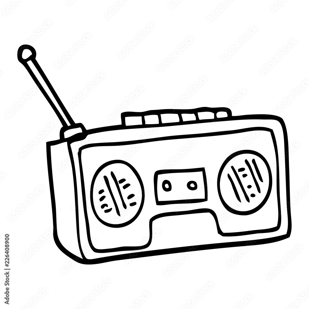 black and white cartoon radio player Stock Vector | Adobe Stock