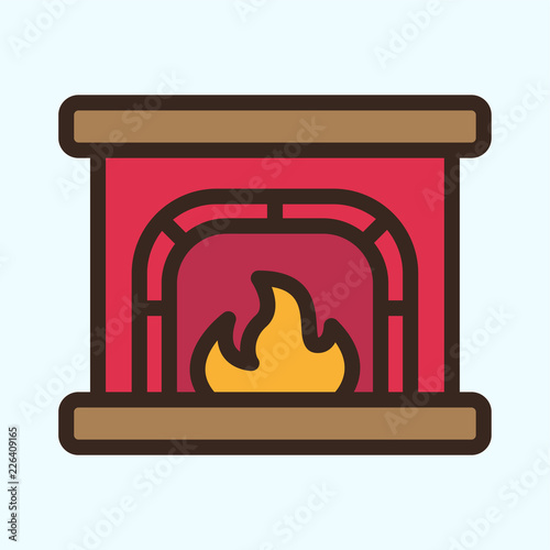 Fireplace Cozy Interior Flat Color Line Stroke Icon Pictogram