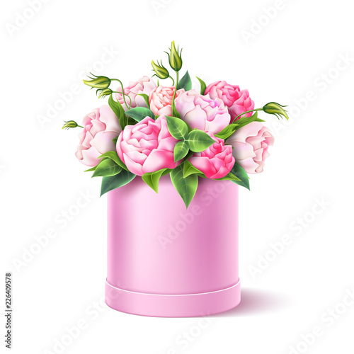 Vector realistic pink rose flower leaves bouquet
