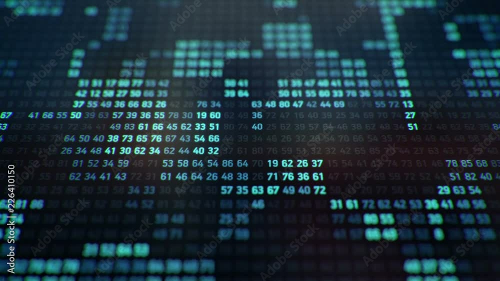 Technological background with representation of binary code. Binary digits in different configurations on colorful background like screen of computer. Animation of seamless loop.