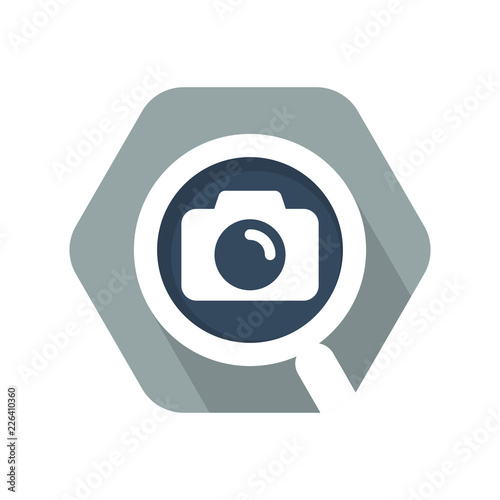 Hexagon shape icons with the concept of looking for photos or galleries, looking for cameras