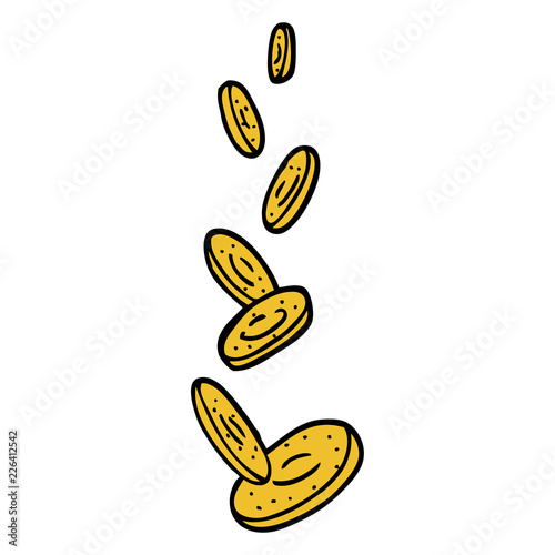 hand drawn doodle style cartoon falling coins
