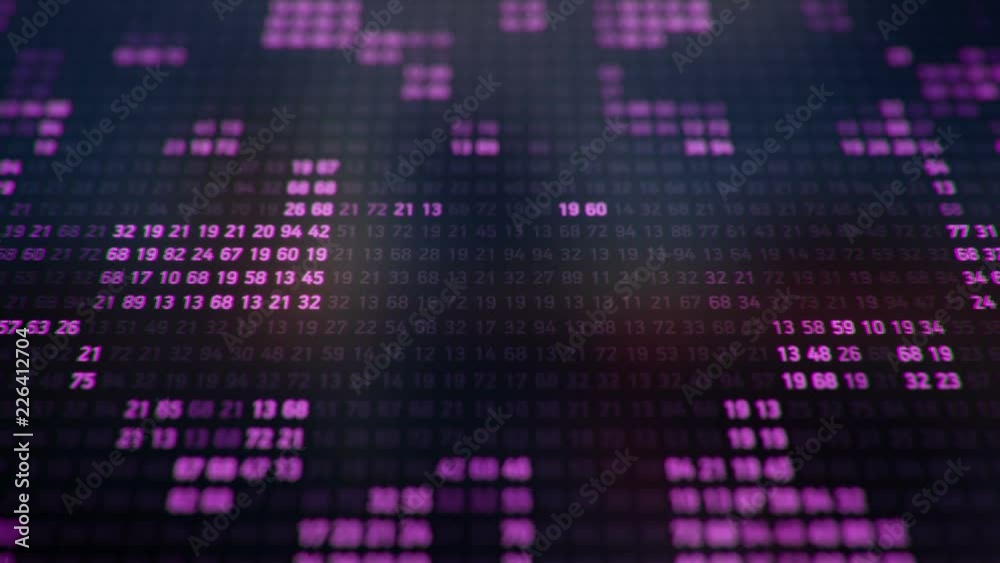 Technological background with representation of binary code. Binary digits in different configurations on colorful background like screen of computer. Animation of seamless loop.