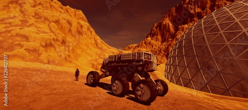 Fotografie, Tablou Extremely detailed and realistic high resolution 3d illustration of a colony on mars like planet