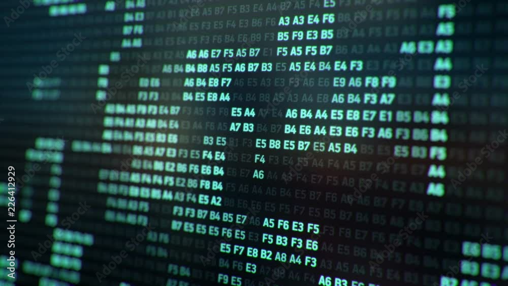 Technological background with representation of binary code. Binary digits in different configurations on colorful background like screen of computer. Animation of seamless loop.