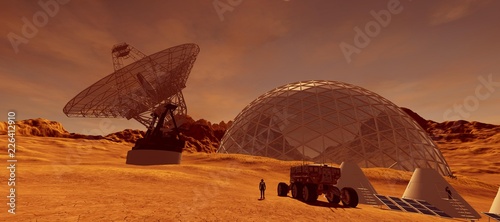 Fototapeta Naklejka Na Ścianę i Meble -  Extremely detailed and realistic high resolution 3d illustration of a colony on mars like planet. Elements of this image are furnished by Nasa.